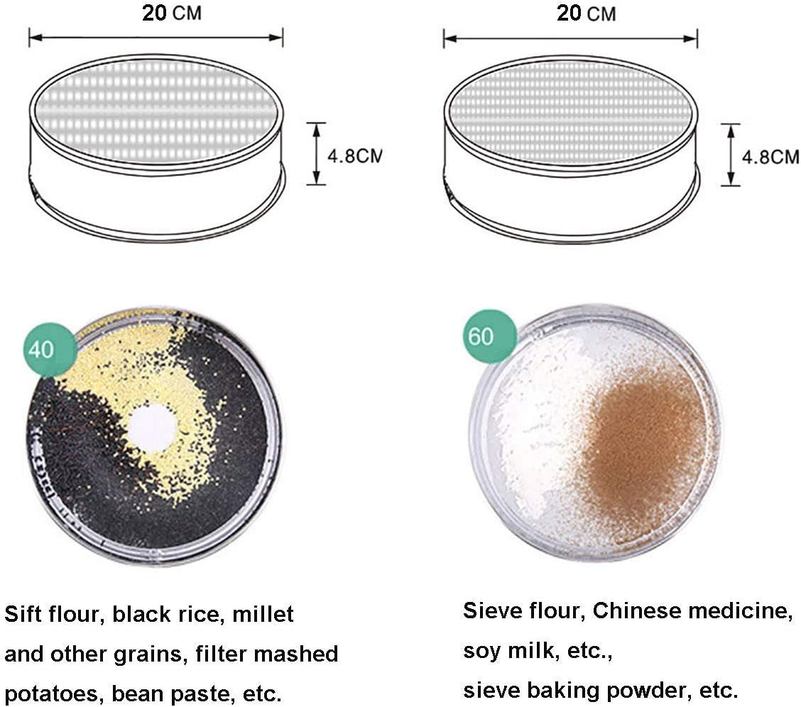 Flour Sifter, Fine Mesh Sifter, Flour Sieve Stainless Steel round Sifters for Baking Straining Powdering 40 Mesh 20Cm 7.87"