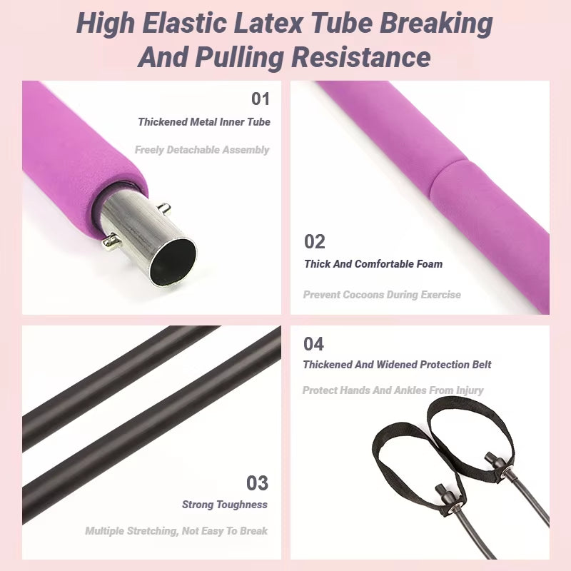 Barra de pilates portátil para yoga con banda de resistencia, tonificación muscular, fitness, estiramientos, deportes, entrenamiento corporal, cuerda de tensión