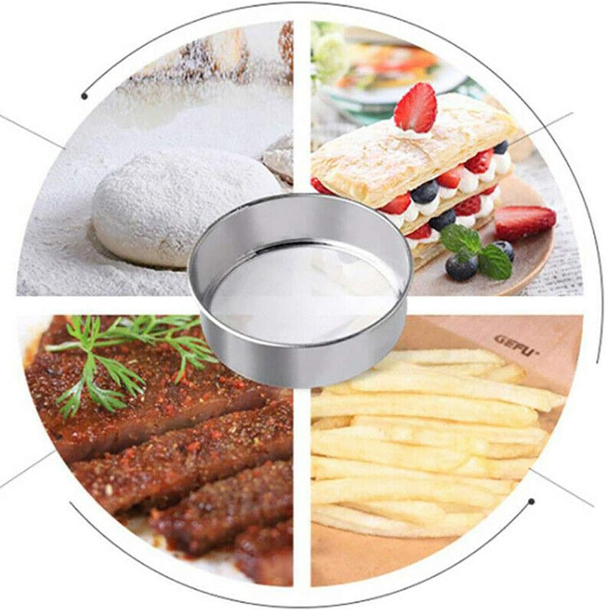 Flour Sifter, Fine Mesh Sifter, Flour Sieve Stainless Steel round Sifters for Baking Straining Powdering 40 Mesh 20Cm 7.87"