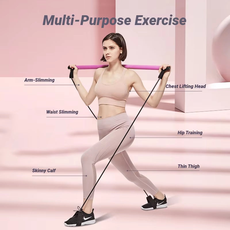 Barra de pilates portátil para yoga con banda de resistencia, tonificación muscular, fitness, estiramientos, deportes, entrenamiento corporal, cuerda de tensión