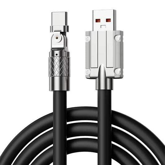 Cable de datos de carga USB a tipo C con rotación de 180 grados, 120 W, carga súper rápida, transferencia de datos de alta velocidad para iPhone y Samsung.