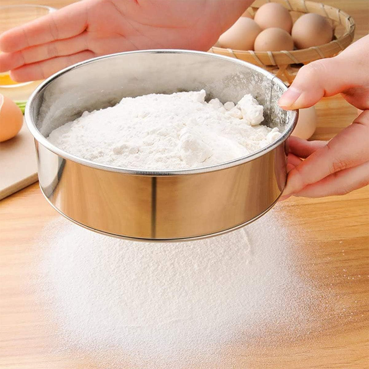 Flour Sifter, Fine Mesh Sifter, Flour Sieve Stainless Steel round Sifters for Baking Straining Powdering 40 Mesh 20Cm 7.87"