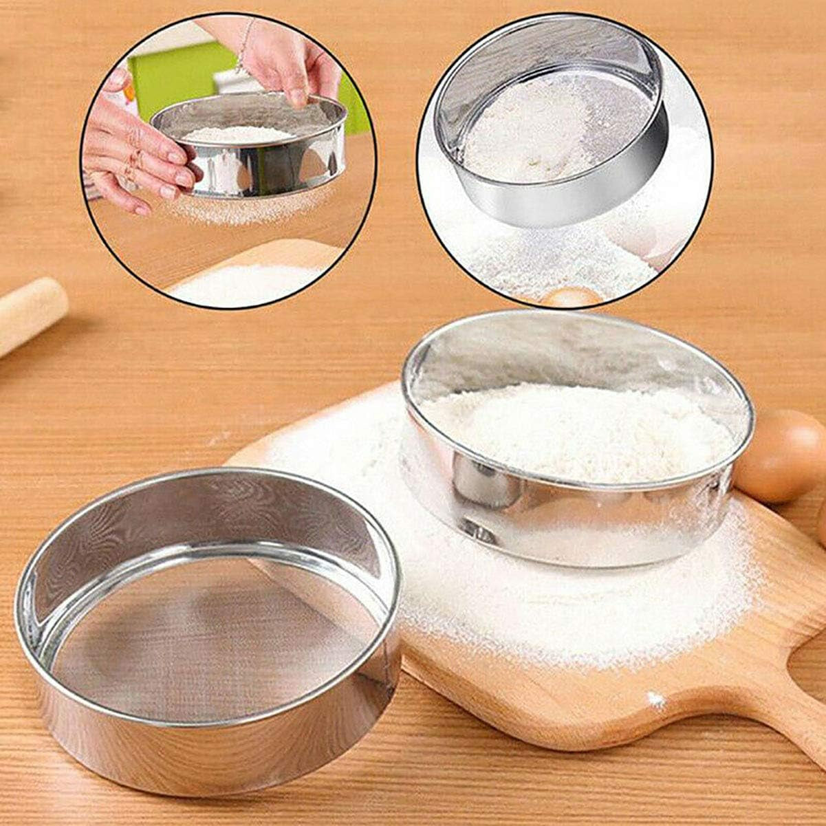 Flour Sifter, Fine Mesh Sifter, Flour Sieve Stainless Steel round Sifters for Baking Straining Powdering 40 Mesh 20Cm 7.87"