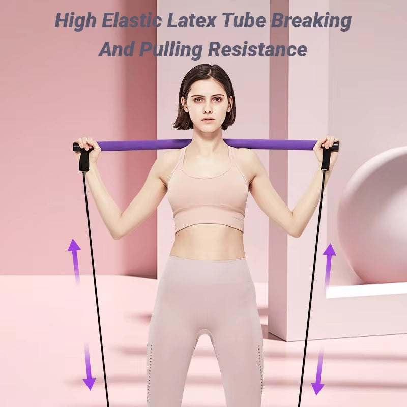 Barra de pilates portátil para yoga con banda de resistencia, tonificación muscular, fitness, estiramientos, deportes, entrenamiento corporal, cuerda de tensión