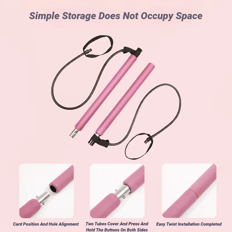 Barra de pilates portátil para yoga con banda de resistencia, tonificación muscular, fitness, estiramientos, deportes, entrenamiento corporal, cuerda de tensión