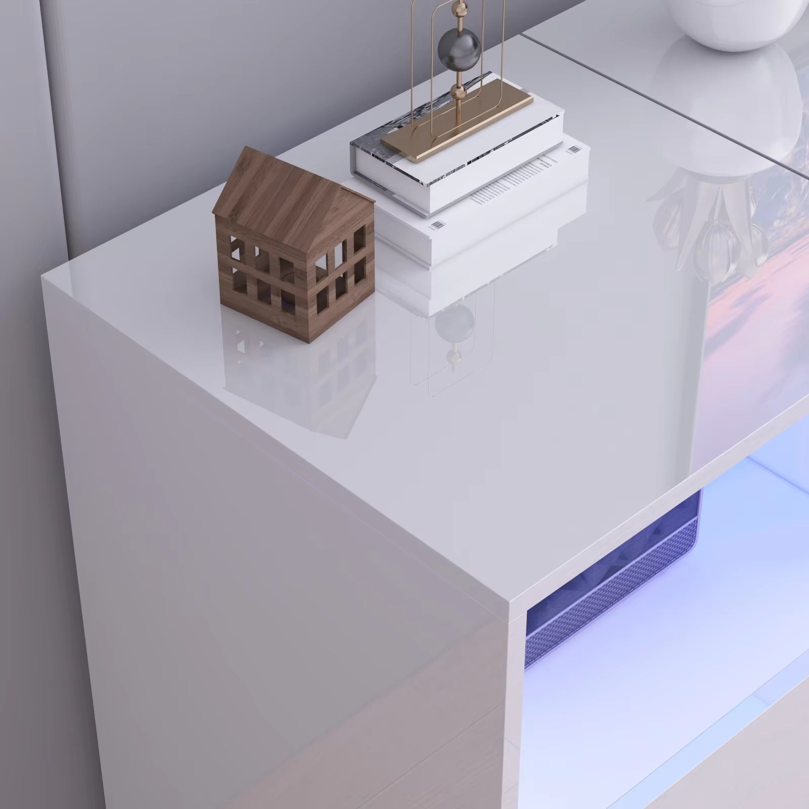 Soporte para TV LED de 79" para TV de 75/80/85", mueble de TV de alto brillo con estante de almacenamiento ajustable, moderno centro de entretenimiento, blanco/negro