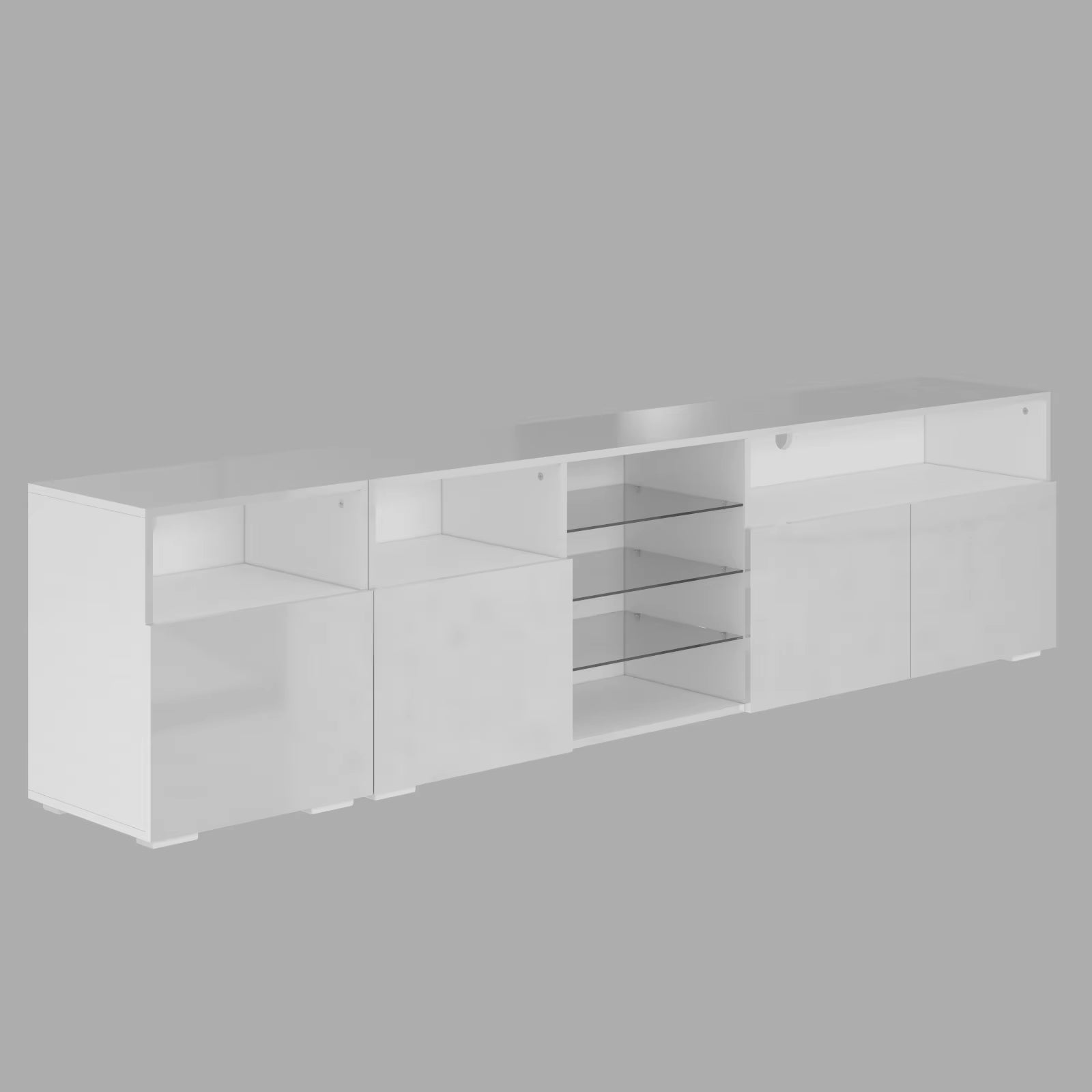 Soporte para TV LED de 79" para TV de 75/80/85", mueble de TV de alto brillo con estante de almacenamiento ajustable, moderno centro de entretenimiento, blanco/negro