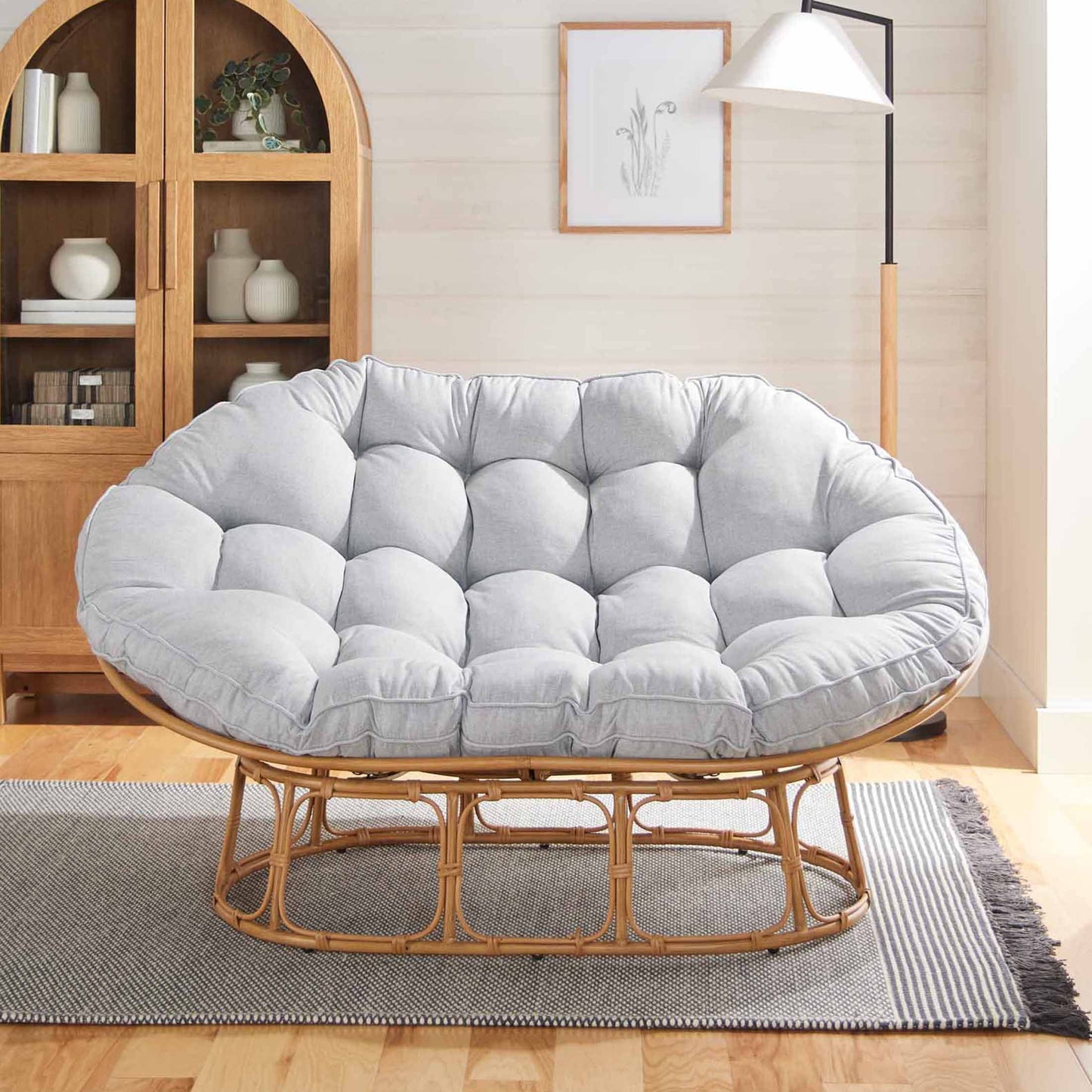 Silla doble decorativa, lino gris