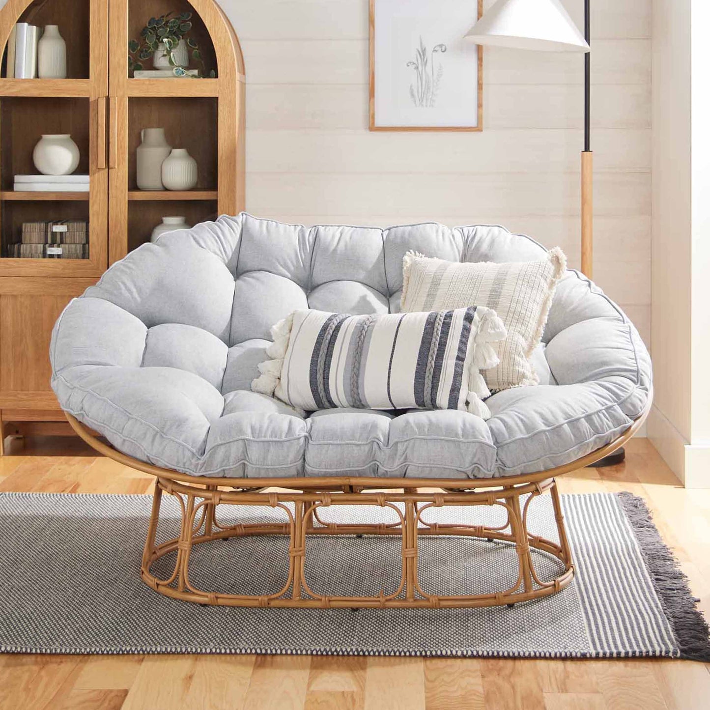 Silla doble decorativa, lino gris