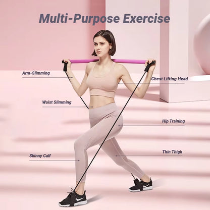 Barra de pilates portátil para yoga con banda de resistencia, tonificación muscular, fitness, estiramientos, deportes, entrenamiento corporal, cuerda de tensión