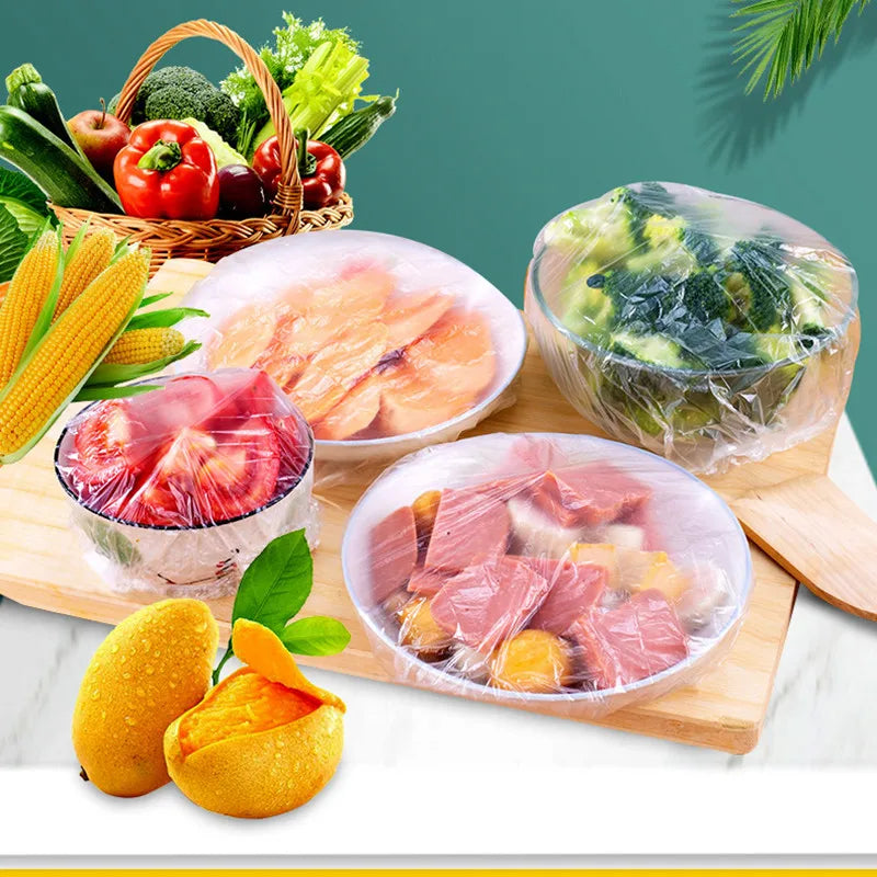 -Bolsa de plástico elástica para almacenar frutas y verduras, ideal para guardar recipientes y tazas en la cocina.