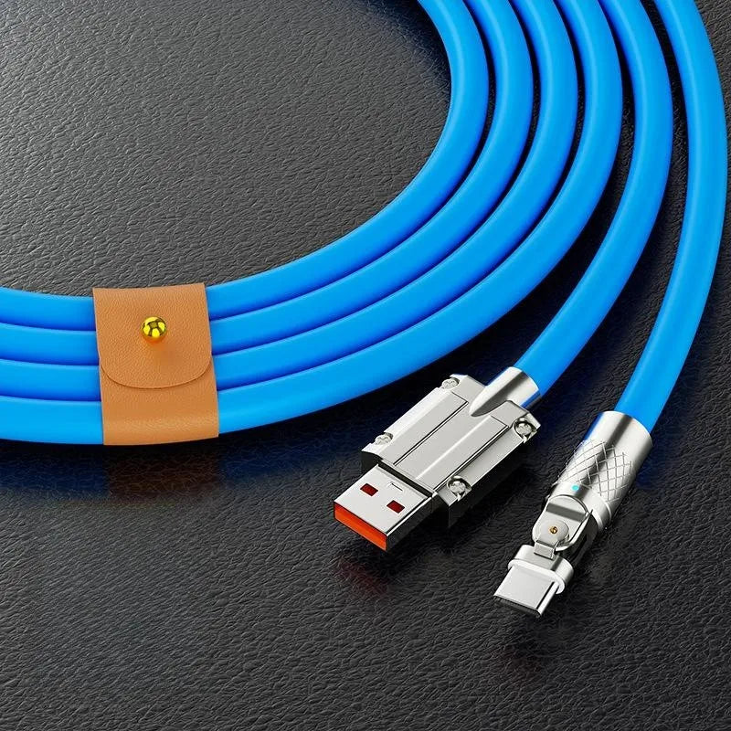 Cable de datos de carga USB a tipo C con rotación de 180 grados, 120 W, carga súper rápida, transferencia de datos de alta velocidad para iPhone y Samsung.