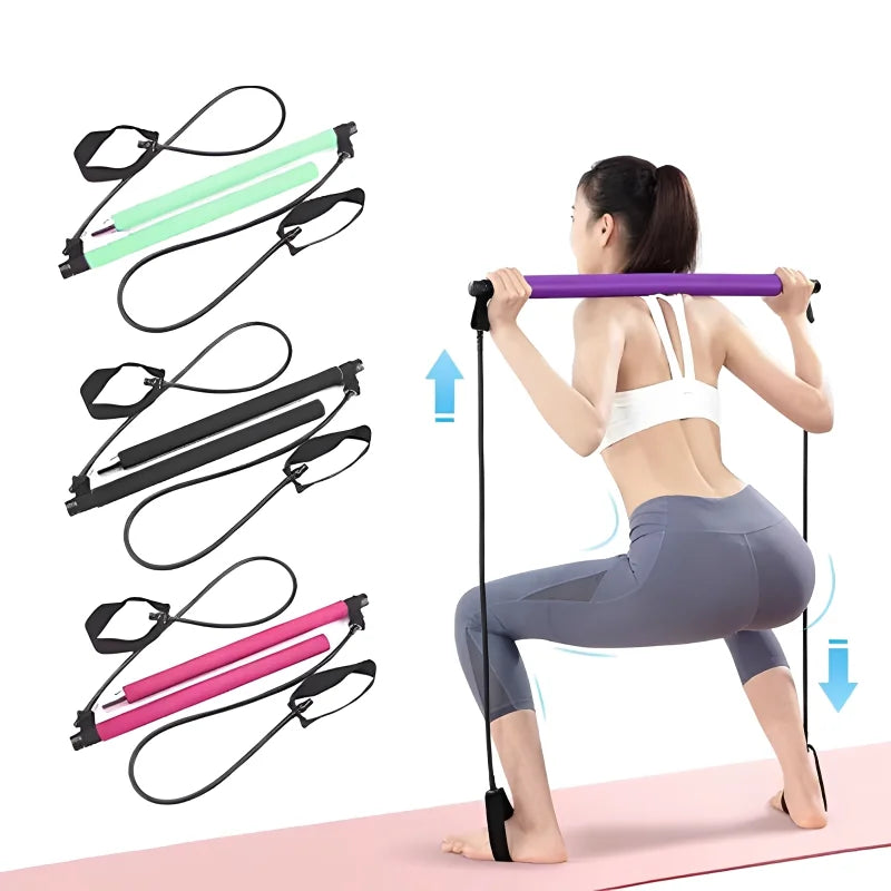 Barra de pilates portátil para yoga con banda de resistencia, tonificación muscular, fitness, estiramientos, deportes, entrenamiento corporal, cuerda de tensión
